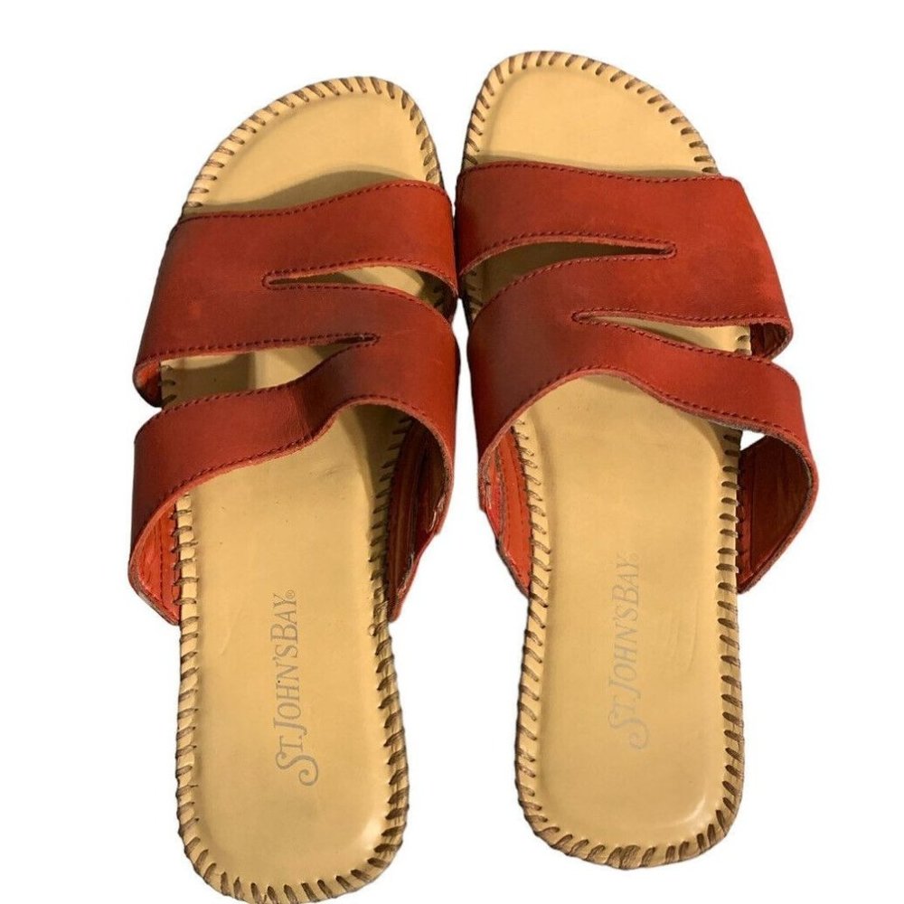 St John’sBay Women’s Size 6.5 Casual Slide Sandals Burgundy Leather